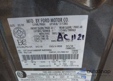 2009 Ford F-150 Xl/Xlt from USA, damaged, VIN 1FTRW14899FA65984